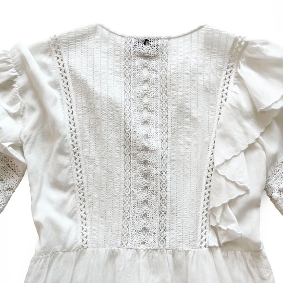 Sea New York Tie Neck Mini Dress White Size 4 Ruffle, Pom-Pom & Tassel Accents - Picture 6 of 14